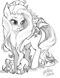 Size: 900x1165 | Tagged: safe, artist:hae-hyun, banned from derpibooru, deleted from derpibooru, derpibooru import, fluttershy, cat, black and white, grayscale, kitten, monochrome, sketch