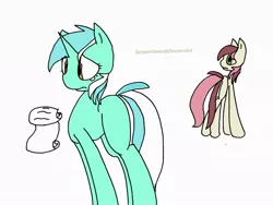 Size: 1024x768 | Tagged: safe, artist:serpentxeos, banned from derpibooru, deleted from derpibooru, derpibooru import, lyra heartstrings, roseluck, earth pony, pony, unicorn, 30 minute art challenge, female, mare