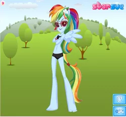 Size: 645x595 | Tagged: safe, banned from derpibooru, deleted from derpibooru, derpibooru import, rainbow dash, equestria girls, bra, clothes, dressup game, panties, solo, starsue, underwear