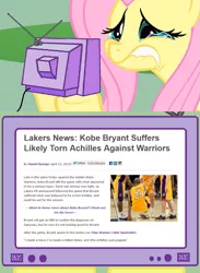 Size: 563x771 | Tagged: safe, banned from derpibooru, deleted from derpibooru, derpibooru import, fluttershy, basketball, exploitable meme, fluttercry, meme, news, obligatory pony, sports, tv meme