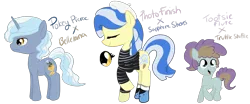 Size: 1908x795 | Tagged: safe, artist:riverracer, banned from derpibooru, deleted from derpibooru, derpibooru import, oc, unofficial characters only, pony, unicorn, clothes, magical lesbian spawn, offspring, parent:limestone pie, parent:photo finish, parent:pokey pierce, parent:sapphire shores, parent:tootsie flute, parent:truffle shuffle