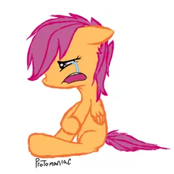 Size: 400x400 | Tagged: safe, artist:misophoniac, banned from derpibooru, deleted from derpibooru, derpibooru import, scootaloo, crying, scootaloo can't fly, scootasad, simple background, solo