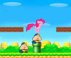 Size: 1024x827 | Tagged: safe, banned from derpibooru, deleted from derpibooru, derpibooru import, pinkie pie, caillou, mario, nintendo, pipe, wat