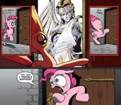 Size: 945x821 | Tagged: safe, banned from derpibooru, deleted from derpibooru, derpibooru import, idw, pinkie pie, exploitable meme, megami tensei, meme, metatron, obligatory pony, shin megami tensei, surprise door