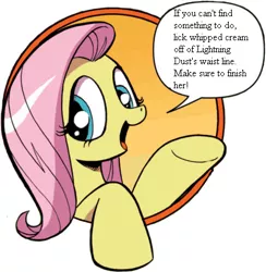 Size: 421x431 | Tagged: suggestive, banned from derpibooru, deleted from derpibooru, derpibooru import, fluttershy, lightning dust, bad advice fluttershy, exploitable meme, food, meme, solo, whipped cream