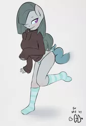 Size: 1500x2200 | Tagged: dead source, suggestive, artist:atrolux, banned from derpibooru, deleted from derpibooru, derpibooru import, marble pie, anthro, clothes, collar, female, hoodie, lonely inky, panties, socks, solo, solo female, striped socks, tentacle porn, tentacles, tentacles on female, underwear