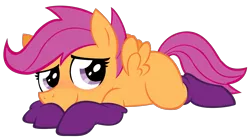 Size: 1443x810 | Tagged: safe, artist:nannurs, banned from derpibooru, deleted from derpibooru, derpibooru import, scootaloo, blushing, clothes, socks, solo, vector