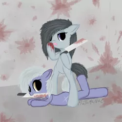 Size: 666x666 | Tagged: grimdark, artist:misophoniac, banned from derpibooru, deleted from derpibooru, derpibooru import, limestone pie, marble pie, knife