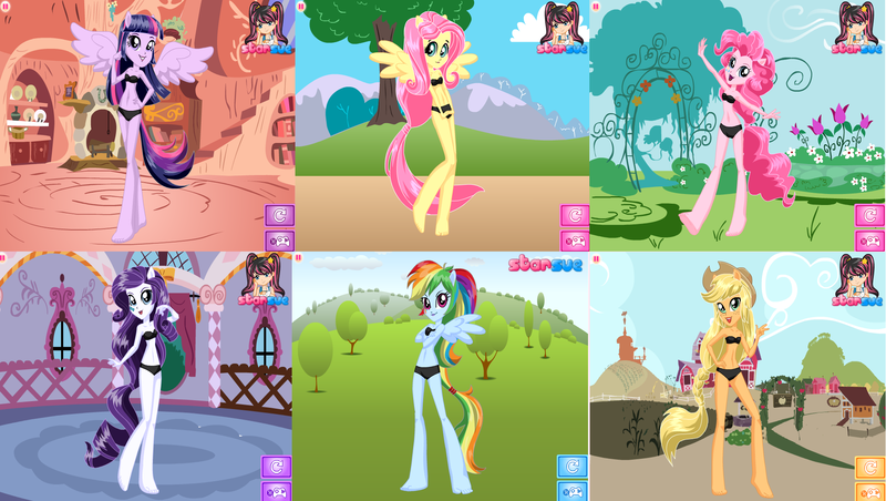 Size: 1930x1090 | Tagged: suggestive, banned from derpibooru, deleted from derpibooru, derpibooru import, applejack, fluttershy, pinkie pie, rainbow dash, rarity, twilight sparkle, equestria girls, bra, carousel boutique, clothes, dressup game, faic, golden oaks library, lingerie, mane six, panties, qt, starsue, sweet apple acres, underwear