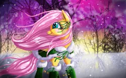 Size: 1240x768 | Tagged: safe, banned from derpibooru, deleted from derpibooru, derpibooru import, fluttershy, forest, snow, solo