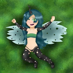 Size: 1512x1512 | Tagged: suggestive, artist:zeklullaby, banned from derpibooru, deleted from derpibooru, derpibooru import, queen chrysalis, human, belly button, bra, clothes, female, humanized, midriff, solo, solo female, underwear, young