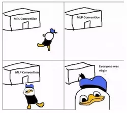 Size: 550x491 | Tagged: safe, banned from derpibooru, deleted from derpibooru, derpibooru import, barely pony related, convention, dolan, op is literally a duck