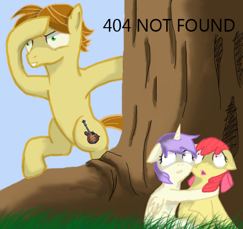 Size: 500x471 | Tagged: safe, banned from derpibooru, deleted from derpibooru, derpibooru import, apple bloom, pluto, princess erroria, oc, oc:mandopony, 404, 4chan, mandobloom, parody, pedobear