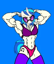 Size: 351x414 | Tagged: suggestive, banned from derpibooru, deleted from derpibooru, derpibooru import, edit, vinyl scratch, anthro, armpits, bikini, bored, breasts, buff, buff breasts, clothes, female, muscles, paint, solo, solo female, swimsuit, vector, vinyl smash, wat, why
