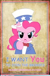 Size: 396x594 | Tagged: safe, banned from derpibooru, deleted from derpibooru, derpibooru import, pinkie pie, brony, poster, uncle sam