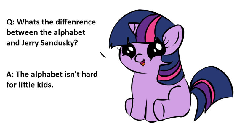 Size: 1194x668 | Tagged: safe, banned from derpibooru, deleted from derpibooru, derpibooru import, twilight sparkle, alphabet, exploitable meme, female, filly, filly twilight sparkle, filly twilight telling an offensive joke, funny, joke, meme, obligatory pony, younger