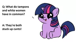 Size: 1194x668 | Tagged: safe, banned from derpibooru, deleted from derpibooru, derpibooru import, twilight sparkle, exploitable meme, female, filly, filly twilight sparkle, filly twilight telling an offensive joke, forced meme, funny, joke, meme, obligatory pony, younger