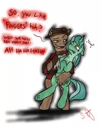 Size: 1280x1600 | Tagged: safe, artist:pyrodarknessanny, banned from derpibooru, deleted from derpibooru, derpibooru import, lyra heartstrings, ponified, pony, bad touch, blushing, crying, dream, fingers, freddy krueger, nightmare on elm street, personal space invasion