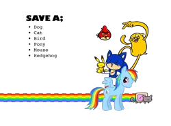 Size: 2232x1652 | Tagged: safe, banned from derpibooru, deleted from derpibooru, derpibooru import, edit, rainbow dash, pikachu, adventure time, angry birds, chibi, crossover, image, jake the dog, nyan cat, png, pokémon, sonic the hedgehog, sonic the hedgehog (series)