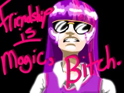 Size: 4000x3000 | Tagged: safe, artist:xxcommandershepardxx, banned from derpibooru, deleted from derpibooru, derpibooru import, twilight sparkle, human, humanized, solo, sunglasses, vulgar