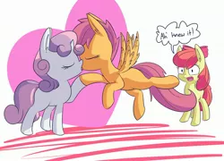 Size: 2934x2107 | Tagged: safe, banned from derpibooru, deleted from derpibooru, derpibooru import, apple bloom, scootaloo, sweetie belle, cutie mark crusaders, female, lesbian, scootabelle, shipping