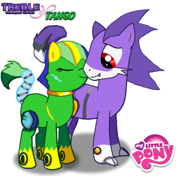 Size: 663x657 | Tagged: safe, artist:icepony64, banned from derpibooru, deleted from derpibooru, derpibooru import, ponified, pony, female, fim logo, gay, male, megaman, shipping, straight, tango, treble