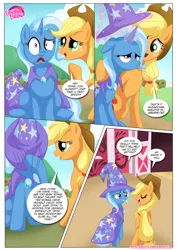 Size: 1024x1447 | Tagged: suggestive, artist:bbmbbf, banned from derpibooru, deleted from derpibooru, derpibooru import, applejack, trixie, comic:lending a helping hoof, equestria untamed, comic, female, image, jpeg, lesbian, palcomix, shipping, tripplejack