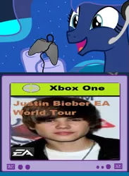 Size: 563x769 | Tagged: safe, banned from derpibooru, deleted from derpibooru, derpibooru import, princess luna, gamer luna, ea, exploitable meme, fake, justin bieber, meme, obligatory pony, seems legit, tv meme, xbox one