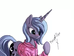 Size: 1350x1020 | Tagged: safe, artist:ponykillerx, banned from derpibooru, deleted from derpibooru, derpibooru import, princess luna, clothes, hoodie, s1 luna, simple background, solo