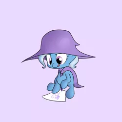 Size: 1280x1280 | Tagged: safe, artist:bakasan, banned from derpibooru, deleted from derpibooru, derpibooru import, trixie, cat, pony, unicorn, the little magician, :p, cute, drawing, female, filly, hoof hold, mare, simple background, sitting, smiling, solo, tongue out, white background