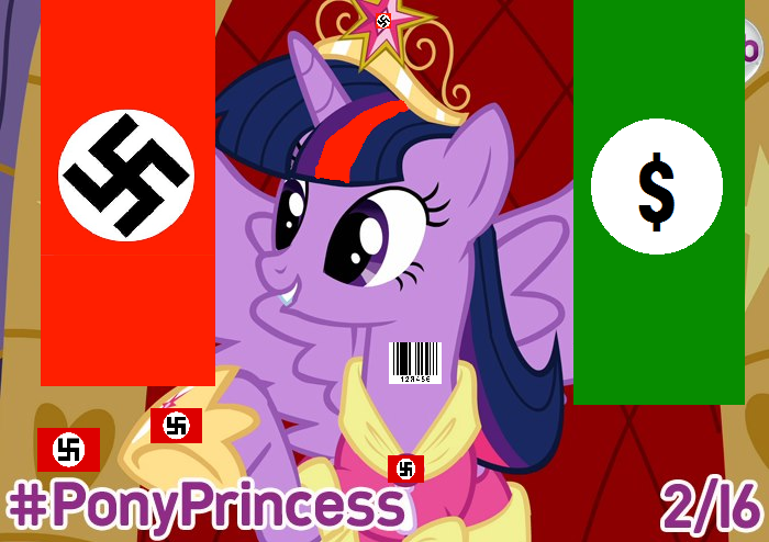 Size: 700x494 | Tagged: safe, artist:anycent, banned from derpibooru, deleted from derpibooru, derpibooru import, twilight sparkle, alicorn, alicorn drama, background pony strikes again, dollar sign, drama, fascism, monarchy, nazi, rant, swastika, twilight sparkle (alicorn)