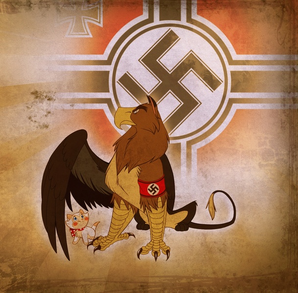 Size: 1434x1412 | Tagged: safe, artist:thiscrispykat, banned from derpibooru, deleted from derpibooru, derpibooru import, oc, gryphon, klaus, nazi, swastika