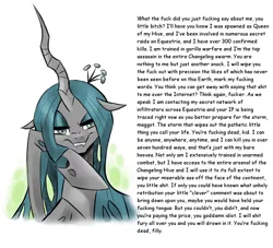 Size: 938x851 | Tagged: suggestive, artist:tarajenkins, banned from derpibooru, deleted from derpibooru, derpibooru import, edit, queen chrysalis, changeling, changeling queen, cupidite, dmca face, down with internet tough guys, down with molestia, down with molestia drama, down with this sort of thing, drama, female, image, lel, mouthpiece, png, social justice, solo, vulgar