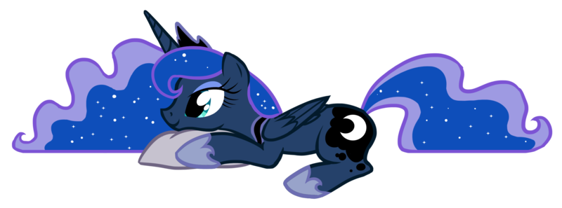 Size: 2718x1010 | Tagged: safe, artist:bananimationofficial, banned from derpibooru, deleted from derpibooru, derpibooru import, princess luna, cute, pillow, simple background, smiling, solo