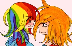 Size: 2066x1331 | Tagged: safe, artist:inkylove34, banned from derpibooru, deleted from derpibooru, derpibooru import, big macintosh, rainbow dash, human, female, humanized, light skin, male, rainbowmac, shipping, straight, traditional art