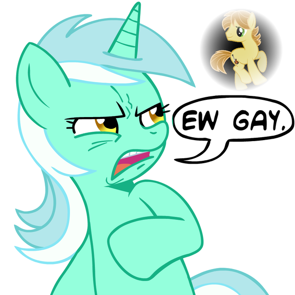 Size: 945x945 | Tagged: safe, banned from derpibooru, deleted from derpibooru, derpibooru import, lyra heartstrings, oc, oc:mandopony, ew gay