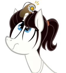 Size: 806x896 | Tagged: safe, artist:nannurs, banned from derpibooru, deleted from derpibooru, derpibooru import, ponified, pony, unicorn, chell, cross-eyed, frown, glados, looking up, portal, portal (valve), portal 2, potatos