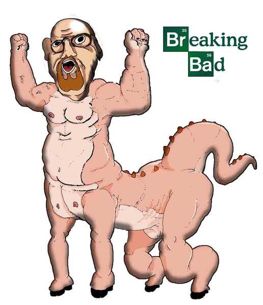 Size: 916x1066 | Tagged: questionable, artist:applebeans, banned from derpibooru, deleted from derpibooru, derpibooru import, edit, spike, centaur, breaking bad, breasts, nudity, sheath, walter white