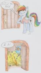 Size: 1091x1925 | Tagged: safe, artist:patricknobles, banned from derpibooru, deleted from derpibooru, derpibooru import, rainbow dash, butt, comic, door, pirate, pirate dash, plot, pun, traditional art, treasure