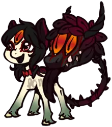 Size: 237x269 | Tagged: safe, artist:ponns, banned from derpibooru, deleted from derpibooru, derpibooru import, oc, unofficial characters only, cow plant pony, monster pony, original species, plant pony, :d, augmented tail, bowtie, fangs, hoof fluff, horns, plant, simple background, solo, thorns, tongue out, transparent background, unshorn fetlocks
