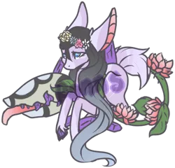 Size: 444x426 | Tagged: safe, artist:ponns, banned from derpibooru, deleted from derpibooru, derpibooru import, oc, unofficial characters only, hybrid, monster pony, original species, piranha plant pony, plant pony, augmented tail, crystal, fangs, floral head wreath, flower, hoof polish, mineralite, open mouth, plant, rose, simple background, solo, tongue out, transparent background, unshorn fetlocks, watermark