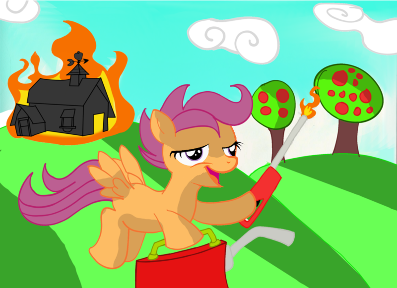 Size: 900x654 | Tagged: safe, banned from derpibooru, deleted from derpibooru, derpibooru import, scootaloo, 4chan, arson, chickun, exploitable meme, faic, fire, forced meme, gasoline, lighter, meme