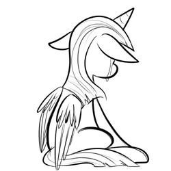 Size: 500x500 | Tagged: safe, artist:karpet-shark, banned from derpibooru, deleted from derpibooru, derpibooru import, twilight sparkle, alicorn, crying, monochrome, sad, sketch, solo, twilight sparkle (alicorn)