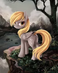 Size: 1200x1500 | Tagged: artist needed, safe, artist:ponykillerx, banned from derpibooru, deleted from derpibooru, derpibooru import, derpy hooves, pegasus, pony, annoyed, butt, cliff, cloud, cloudy, epic derpy, female, frown, glare, image, looking at you, looking back, mare, pinterest, plot, png, river, scenery, solo, standing, unamused, underp, water