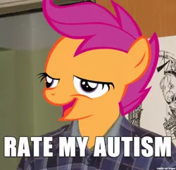 Size: 500x484 | Tagged: safe, banned from derpibooru, deleted from derpibooru, derpibooru import, scootaloo, autism, chickun, exploitable meme, faic, forced meme, meme, solo