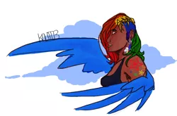 Size: 802x528 | Tagged: safe, artist:horsecanada9, banned from derpibooru, deleted from derpibooru, derpibooru import, rainbow dash, human, humanized, native american, solo, winged humanization, wings