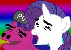 Size: 600x421 | Tagged: suggestive, artist:pewdie-rarity, banned from derpibooru, deleted from derpibooru, derpibooru import, rarity, oc, earth pony, unicorn, canon x oc, duo, high, klarenz, meme, ms paint, pot, rainbow, shipping, wat, yaranaika