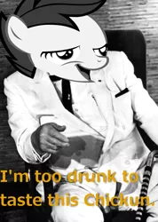 Size: 600x842 | Tagged: safe, banned from derpibooru, deleted from derpibooru, derpibooru import, edit, scootaloo, black and white, caption, chickun, colonel sanders, exploitable meme, faic, forced meme, grayscale, meme, monochrome, photo, quote, solo, talladega nights