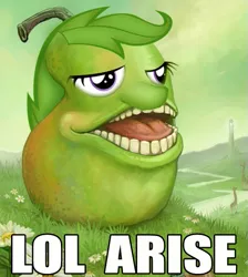 Size: 533x594 | Tagged: safe, banned from derpibooru, deleted from derpibooru, derpibooru import, scootaloo, biting pear of salamanca, chickun, exploitable meme, faic, food, forced meme, lol wut, meme, pear