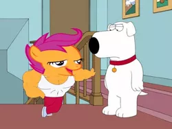 Size: 450x338 | Tagged: safe, banned from derpibooru, deleted from derpibooru, derpibooru import, scootaloo, brian griffin, chickun, exploitable meme, faic, family guy, forced meme, meme, muscles, ripped